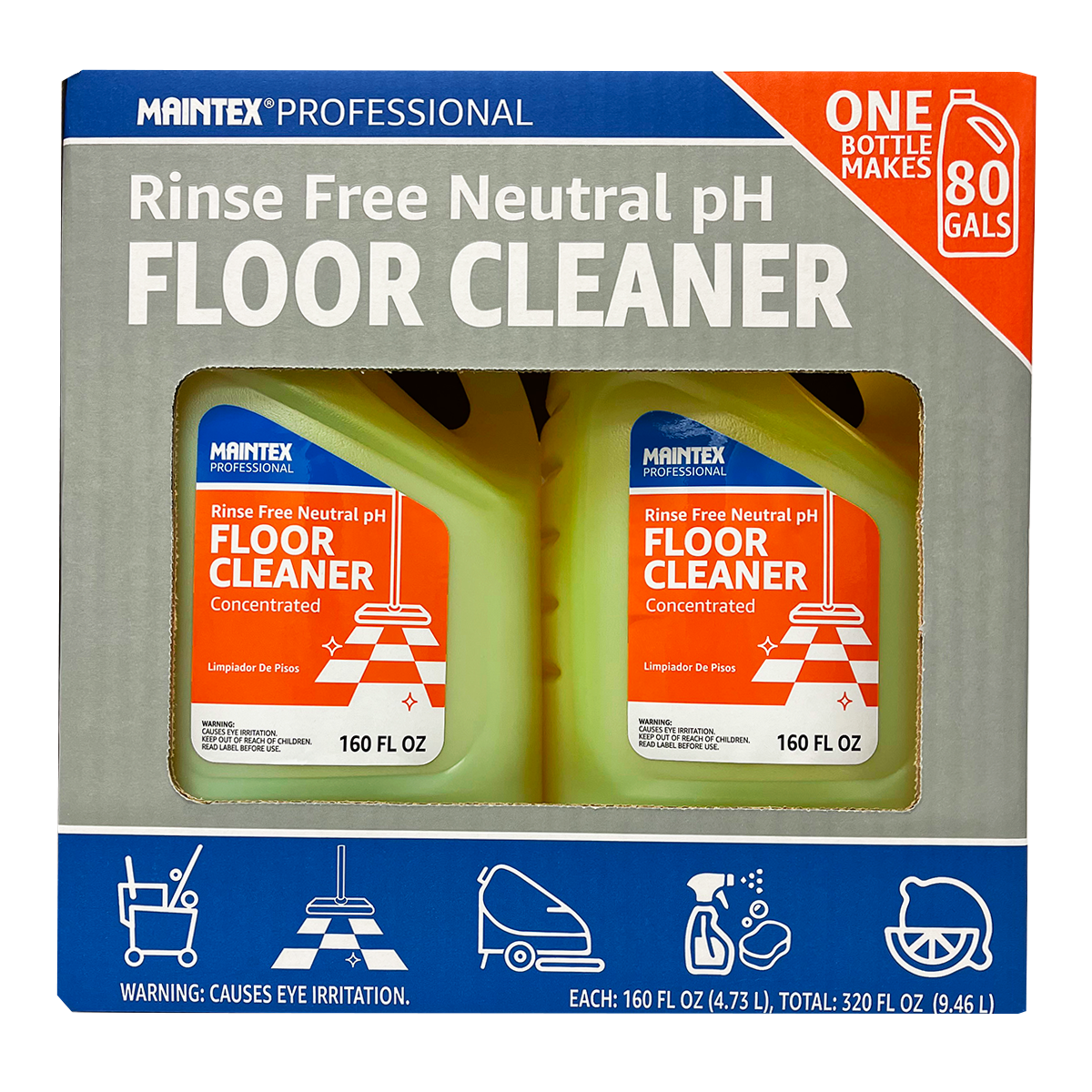 Maintex Professional Floor Cleaner, Rinse Free Neutral pH, Concentrated, 160 fl oz, 2 ct
