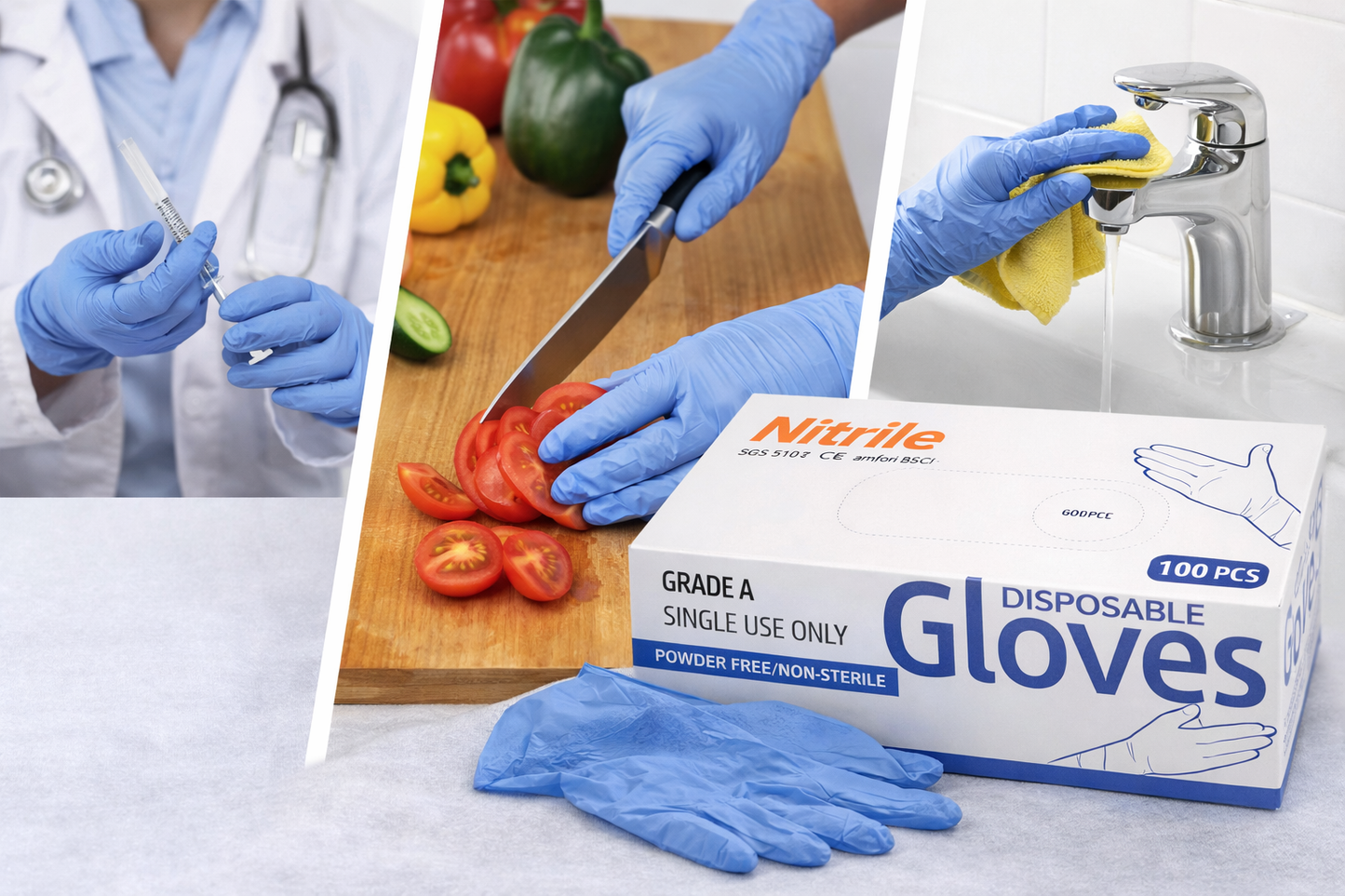 Nitrile Disposable Gloves 10 Boxes– Powder Free (1000 PCS, Grade A)