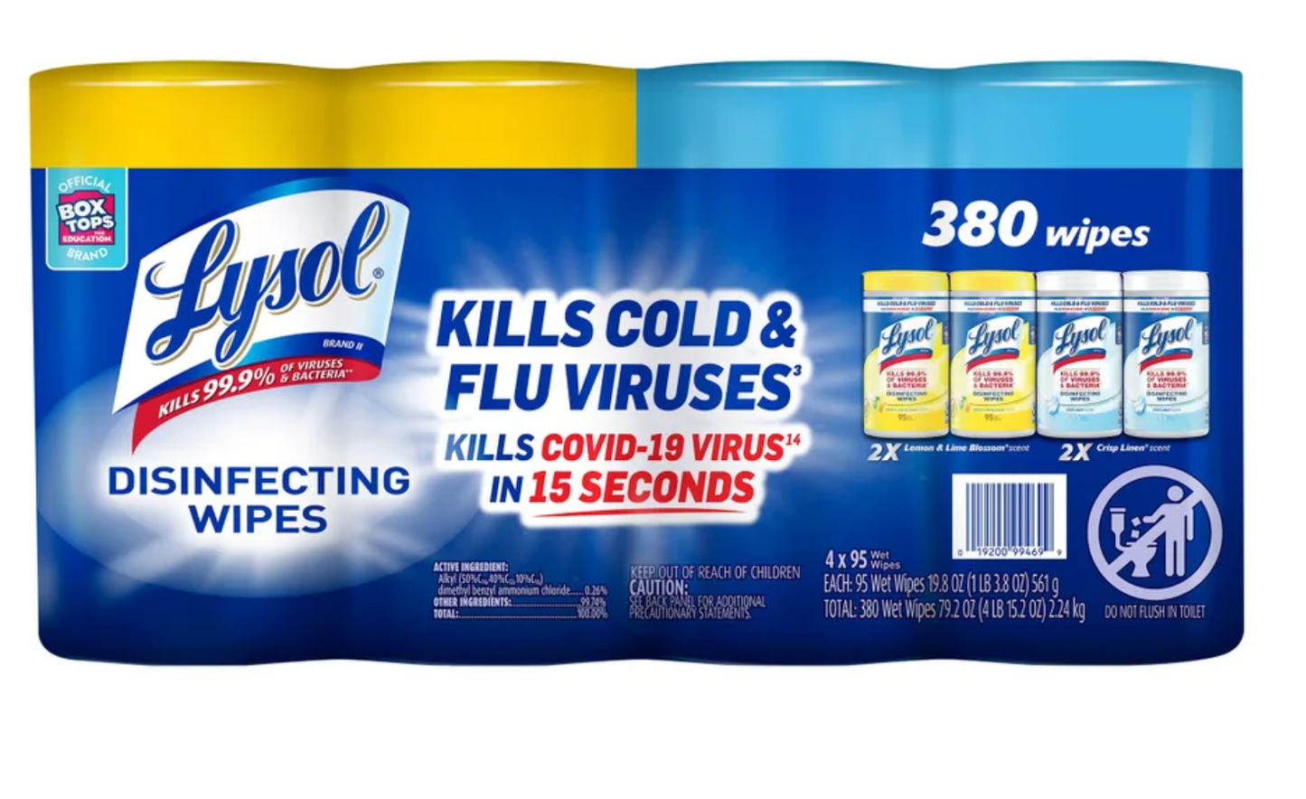 Lysol Disinfecting Wipes, Variety Pack, 95-count, 4-pack