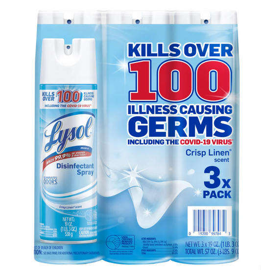Lysol Disinfectant Spray, Crisp Linen, 19 oz, 3-count