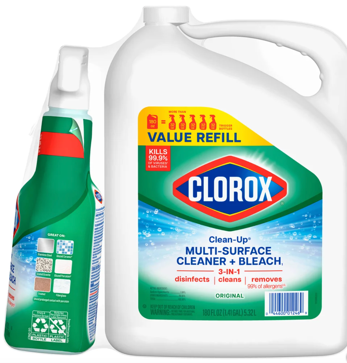 Clorox Clean-Up All Purpose Cleaner with Bleach, Original, 32 fl oz Spray & 180 fl oz Refill