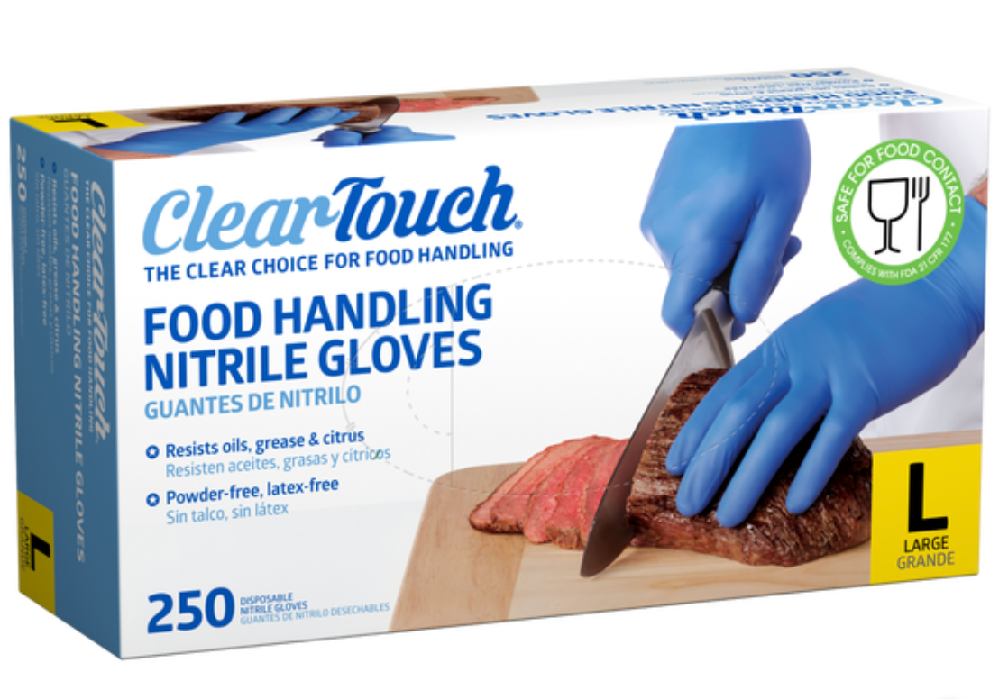 Clear-Touch Food Handling Nitrile Gloves, Large, Blue, 500 ct