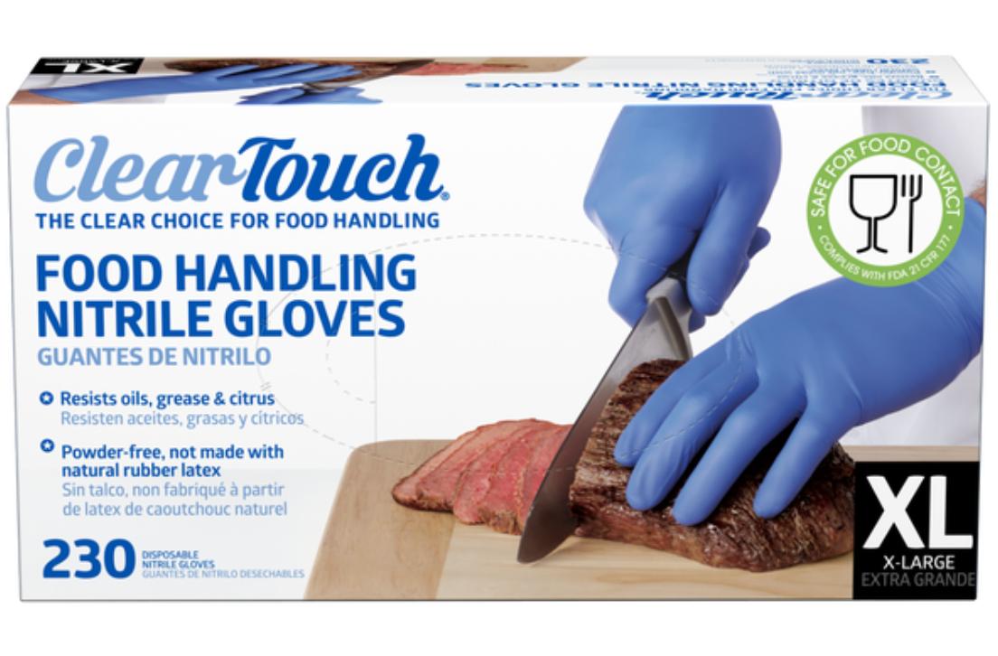 Clear-Touch Food Handling Nitrile Gloves, Large, Blue, 500 ct