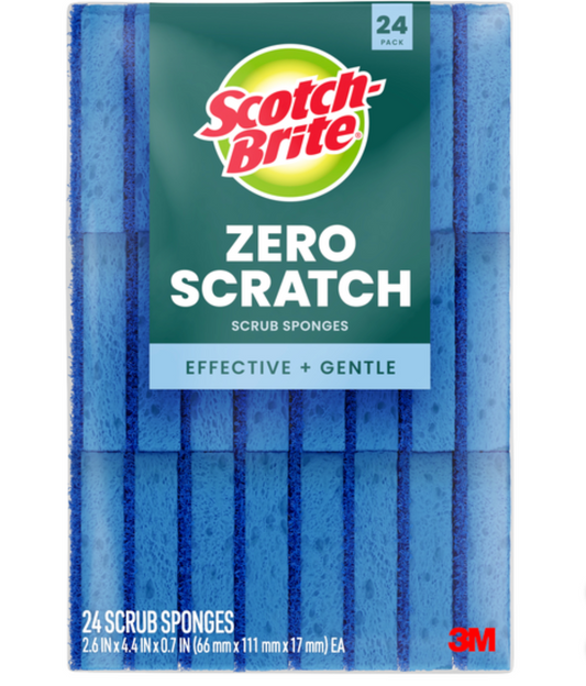 Scotch-Brite Scrub Sponges, Zero Scratch, Blue, 24 ct