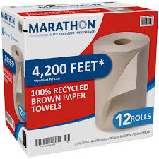 Marathon Recycled Dispenser Roll Towels, 1-Ply, Non-perforated, Brown, 12 ct